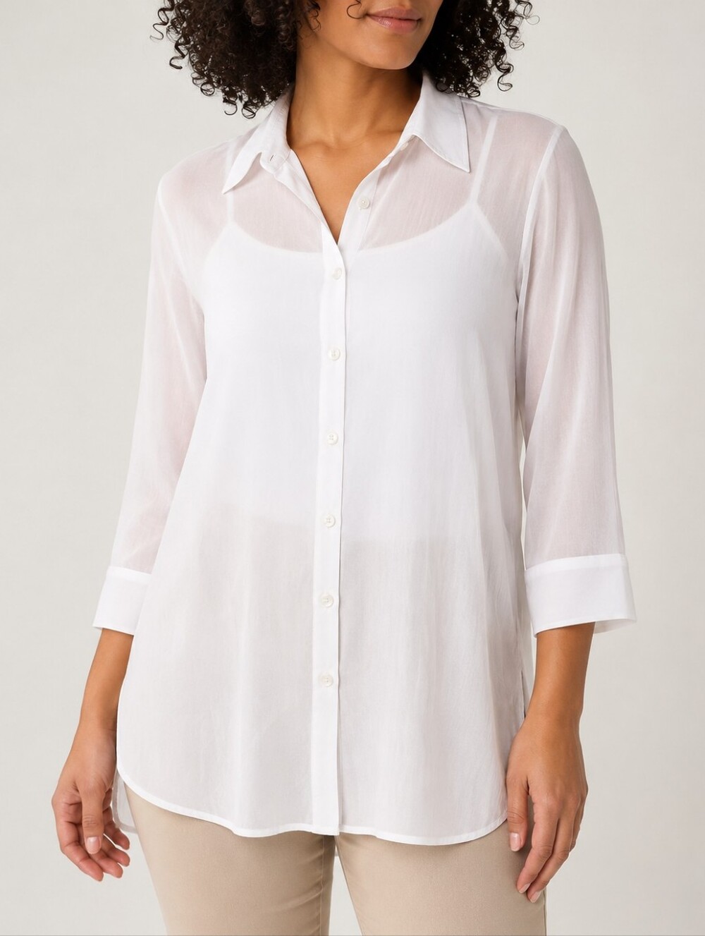 Gitane White Sheer Women's Button Up Blouse Tunic Top Size L Made in Canada